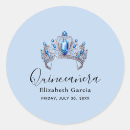 Pegatina Redonda Floral azul e marfil Quinceañera