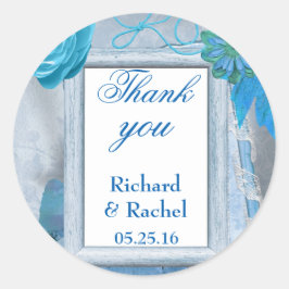 Pegatina Redonda Floral azul Gracias