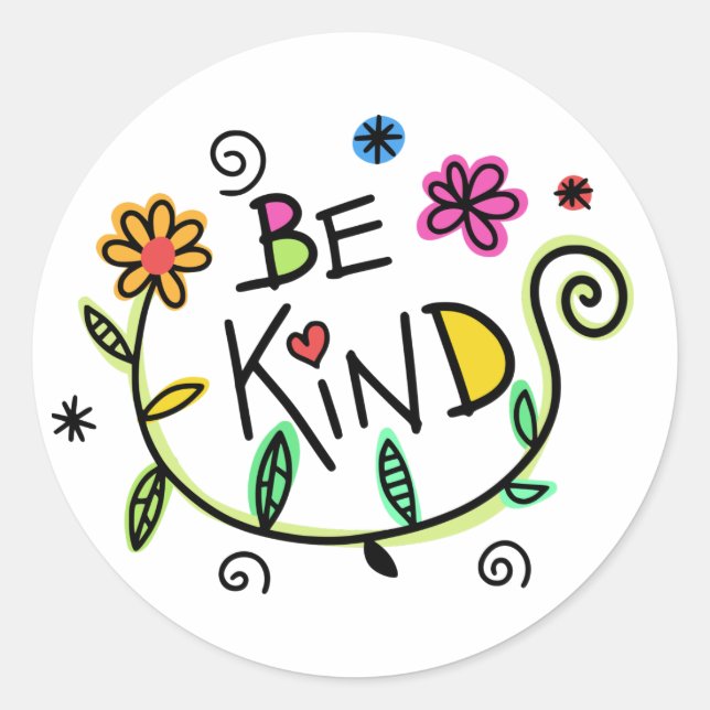 Pegatina Redonda Floral Be Kind (Anverso)