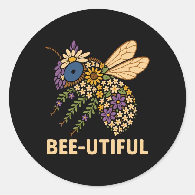 Pegatina Redonda Floral Bee Fusion Bee-Utiful (Anverso)