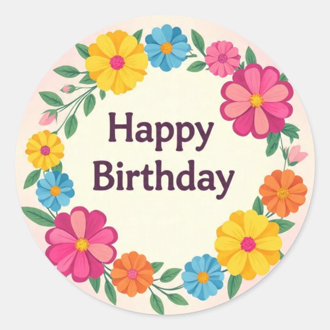 Pegatina Redonda Floral birthday sticker  (Anverso)