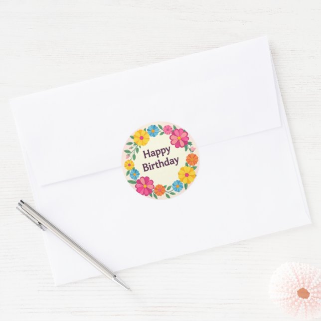 Pegatina Redonda Floral birthday sticker  (Sobre)