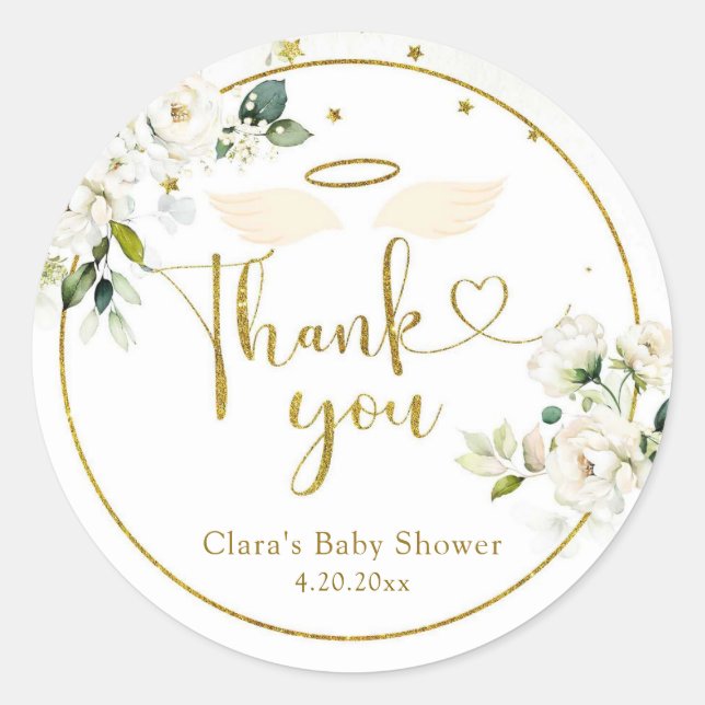 Pegatina Redonda Floral blanca pequeña pieza del cielo (Anverso)