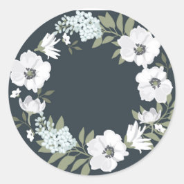 Pegatina Redonda Floral blanca y negra