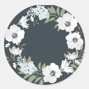 Pegatina Redonda Floral blanca y negra