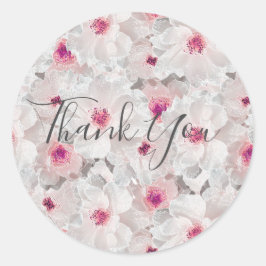 Pegatina Redonda Floral blanca y rosa delgada