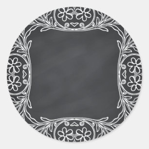 Pegatina Redonda Floral Blank Faux Chalkboard Curvas Personalizar