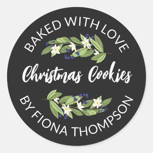 Pegatina Redonda Floral Blue Berry Twigs Horneado De Amor (Anverso)