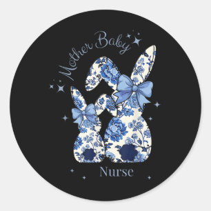 Pegatina Redonda Floral Blue Coquette Bow Bunny Easter Mother