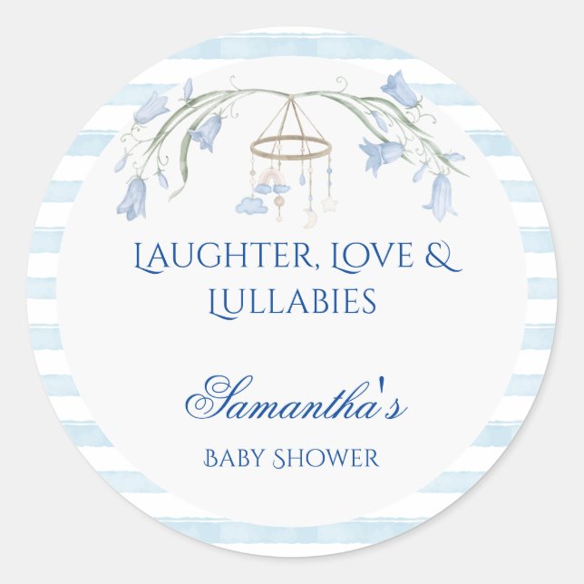 Pegatina Redonda Floral Bluebell Mobile Celestial Boy Baby Shower (Anverso)