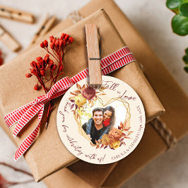 Pegatina Redonda Floral Boho Otoño Enamorada Foto Boda Agradecimien