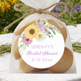 Pegatina Redonda Floral Boho Sunflower Daisy Bridal Shower