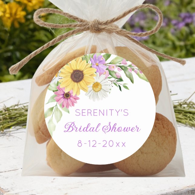 Pegatina Redonda Floral Boho Sunflower Daisy Bridal Shower (Subido por el creador)