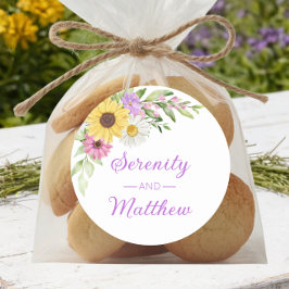 Pegatina Redonda Floral Boho Sunflower Daisy Garden Wedding