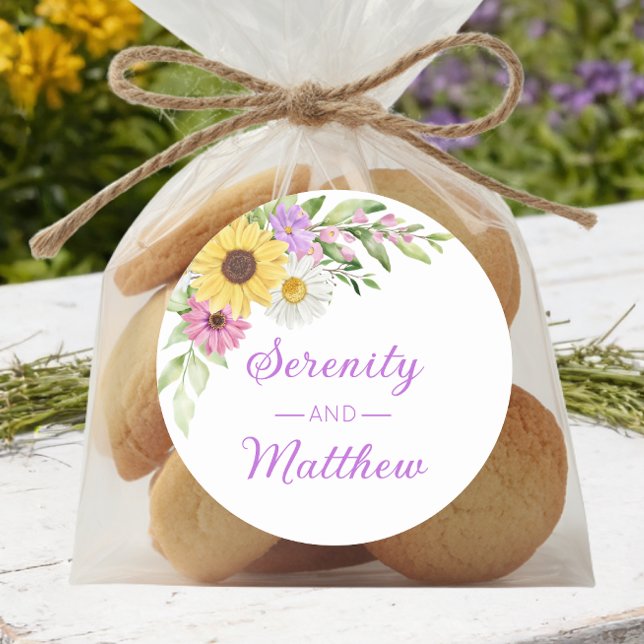 Pegatina Redonda Floral Boho Sunflower Daisy Garden Wedding (Subido por el creador)