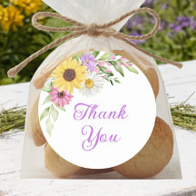 Floral Boho Sunflower Daisy Wedding Thank You