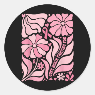 Pegatina Redonda Floral Boho Superviviente de cáncer de mama Una cu