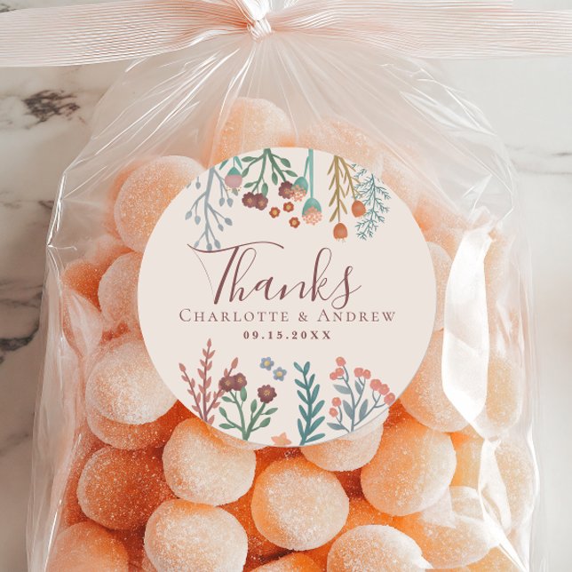 Pegatina Redonda Floral Boho Wildflower Wedding Favor (Subido por el creador)