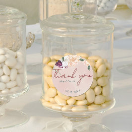 Pegatina Redonda floral botánica roja y blanca gracias boda