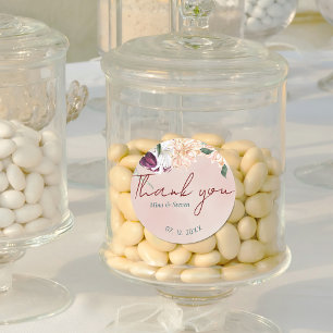 Pegatina Redonda floral botánica roja y blanca gracias boda