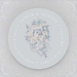 Pegatina Redonda Floral Bouquet Boda Pareja Nombres Dirección de de