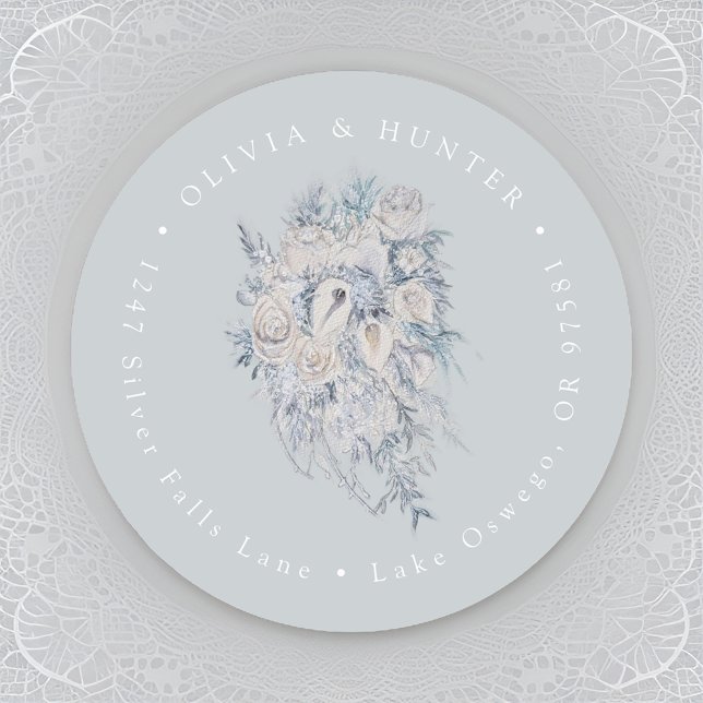 Pegatina Redonda Floral Bouquet Boda Pareja Nombres Dirección de de (Subido por el creador)