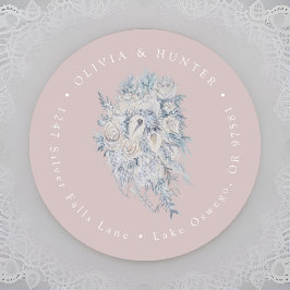 Pegatina Redonda Floral Bouquet Boda Pareja Nombres Dirección de de