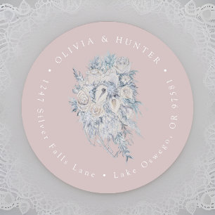 Pegatina Redonda Floral Bouquet Boda Pareja Nombres Dirección de de