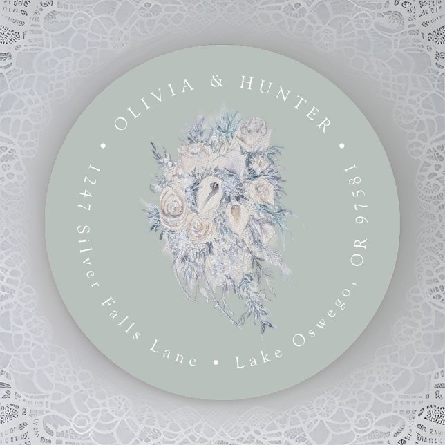 Pegatina Redonda Floral Bouquet Boda Pareja Nombres Dirección de de (Subido por el creador)