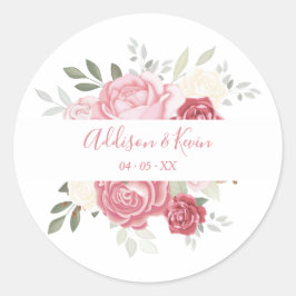 Pegatina Redonda Floral Bouquet Pink Shades Wedding