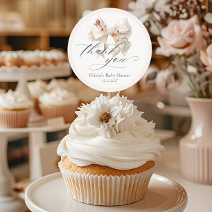 Pegatina Redonda Floral Bow Elegant Baby Shower Gracias