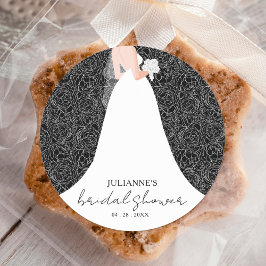 Pegatina Redonda Floral Bridal Shower Boda Gown Black