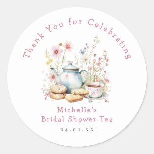 Pegatina Redonda Floral Bridal Shower Tea Fiesta