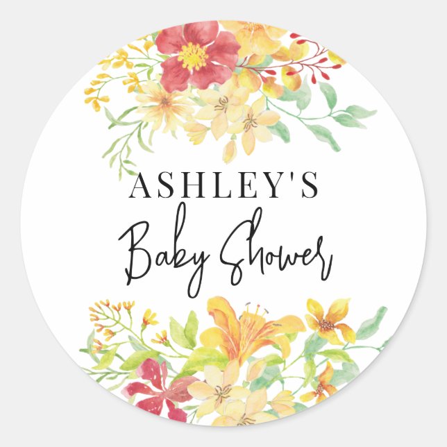 Pegatina Redonda Floral brillante elegante | Baby Shower de moda (Anverso)