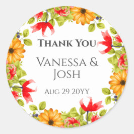 Pegatina Redonda Floral brillante moderna gracias a la boda