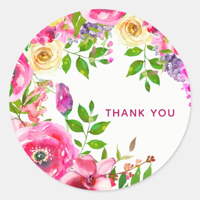 Pegatina Redonda Floral brillante negrita Primavera rosa Botánica M