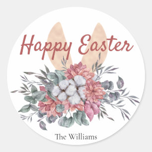 Pegatina Redonda Floral Bunny Easter