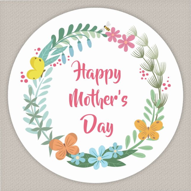 Pegatina Redonda Floral Butterfly Botanical Colorful Wreath Garland (Subido por el creador)