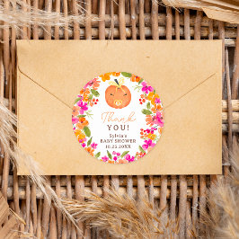 Pegatina Redonda Floral Caída lindo calabaza pequeña ducha bebé