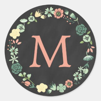 PEGATINA REDONDA FLORAL CHALKBOARD MONOGRAM