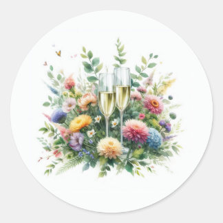 Pegatina Redonda Floral Champagne Garden Stickers