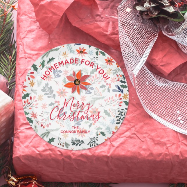 Pegatina Redonda Floral Christmas Homemade For You Holiday Baking (Subido por el creador)