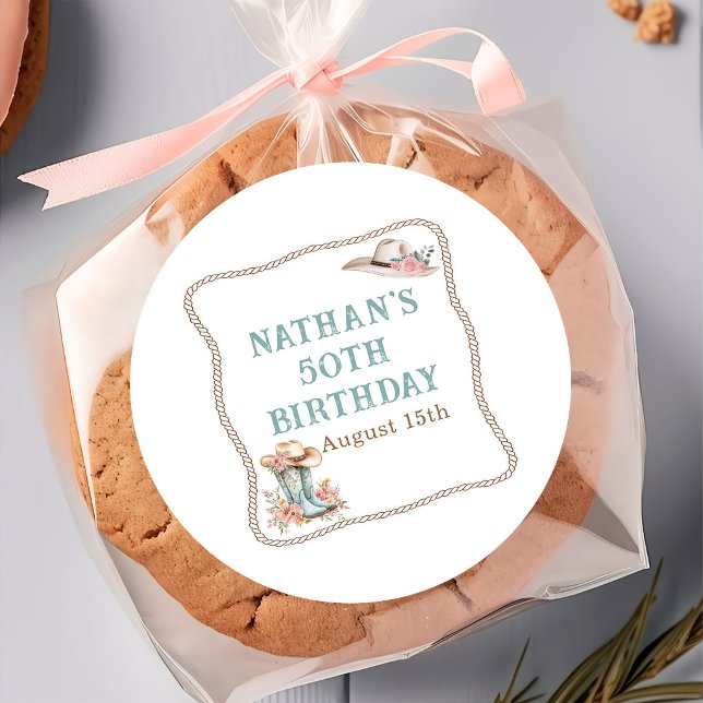 Pegatina Redonda Floral Cowgirl Boots and Hat Birthday Sticker (Subido por el creador)