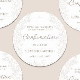 Pegatina Redonda Floral Cross Confirmation Thank You