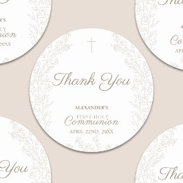 Pegatina Redonda Floral Cross First Holy Communion Thank You