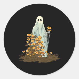 Pegatina Redonda Floral Cute Halloween Fantasma Gótica