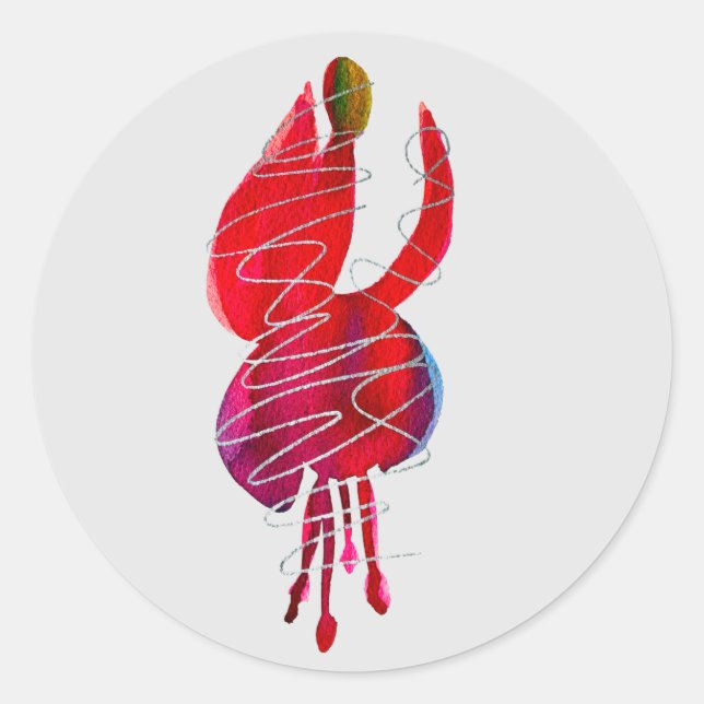 Pegatina Redonda Floral de acuarela abstracta de fucsia (Anverso)