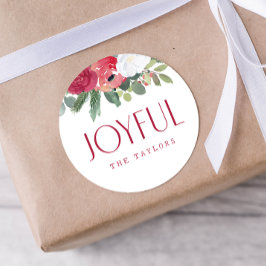 Pegatina Redonda Floral de acuarela alegre y audaz personalizada