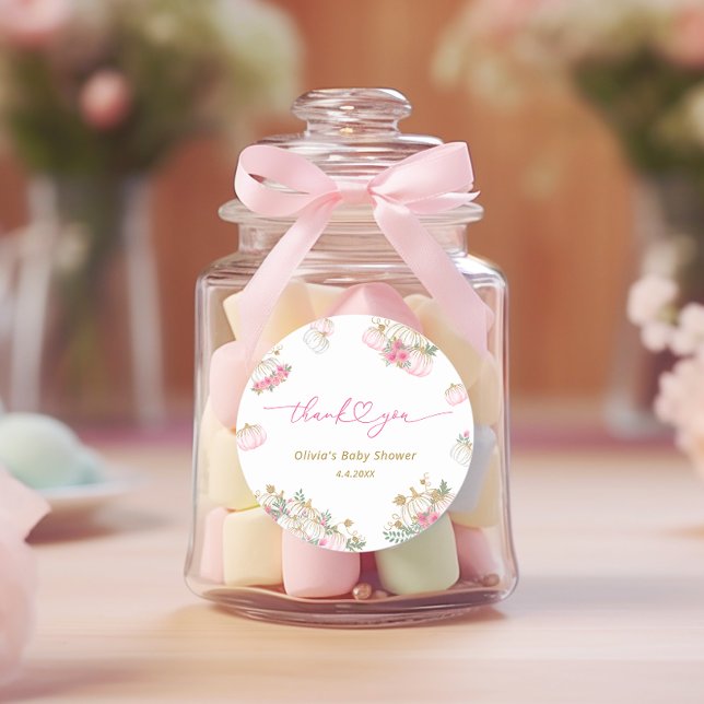 Pegatina Redonda Floral de calabaza rosa gracias (Subido por el creador)