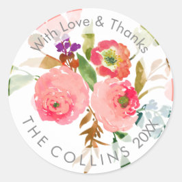 Pegatina Redonda Floral de color de agua de PixDezines/Ranunculus/G